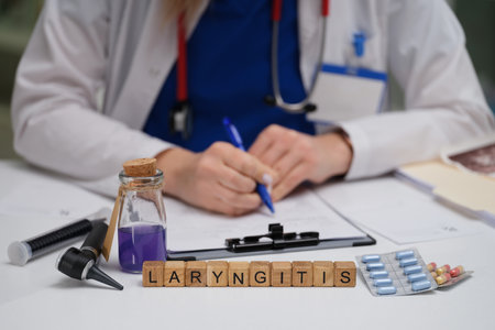 Laryngitis Diagnosis and Treatment Procedures in Medical Health Practice and Care Centersの写真素材