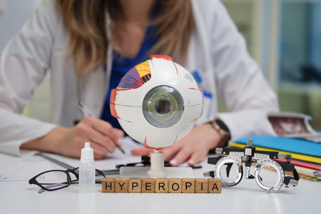 Conducting an Eye Examination and Comprehensive Diagnosis of Hyperopia Eye Conditionの写真素材
