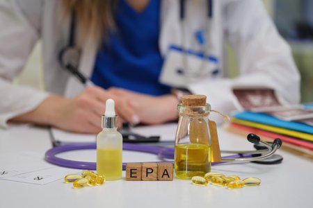 Healthcare Professional Specializing in Working with Nutritional Supplements and Natural Oilsの写真素材