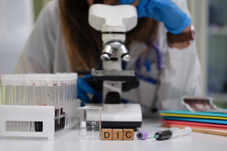 Laboratory Research A Scientist is Using a Microscope for Analyzing Various Samples Thoroughlyの写真素材