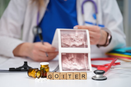 Assessing Thyroid Health and Performing Goiter Diagnosis Within a Medical Setting and Facilityの写真素材
