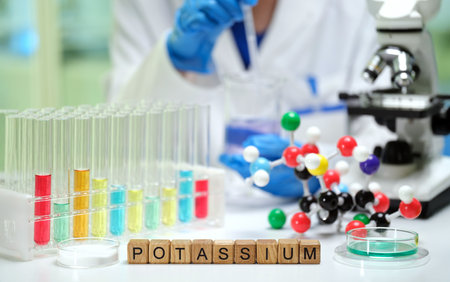 Potassium Research Conducted in Laboratory Utilizing Microscope and Various Chemical Samples