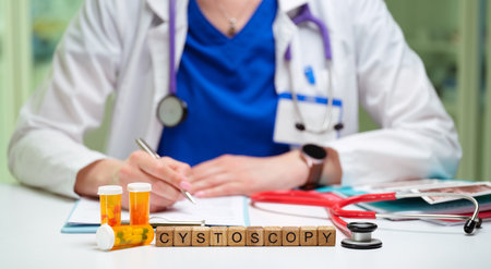 Medical Professional Conducting a Cystoscopy Procedure for Diagnosis and Treatment Purposesの写真素材