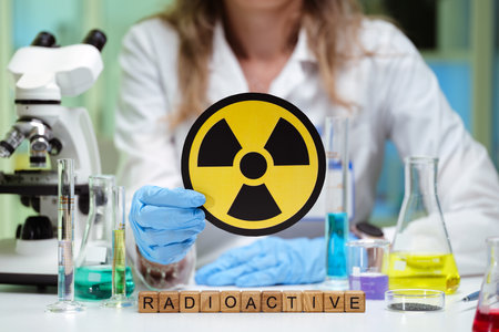 The study conducted in laboratories focuses on research involving radioactive materialsの写真素材