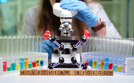 Exploring Molecular Biology: A Laboratory Scene with a Microscope and Test Tubes