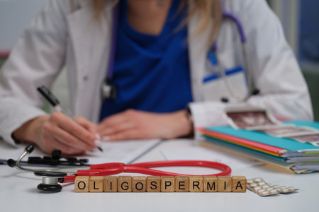 A Medical Professional is Reviewing Oligospermia Data Clinically to Enhance Patient Careの写真素材