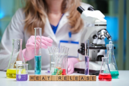 This is a comprehensive laboratory experiment focusing on the significant heat release phenomenonの写真素材