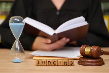 Creating fair outcomes in court as a judge reviews evidence, balances time, and contemplates justice...