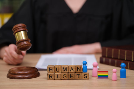 Courtroom scene highlighting human rights advocacy during a trial focused on equality and justice for all communitiesの写真素材