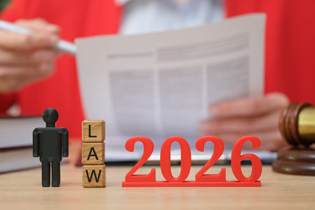 Legal planning for the future with documents and important symbols highlighting the year 2026