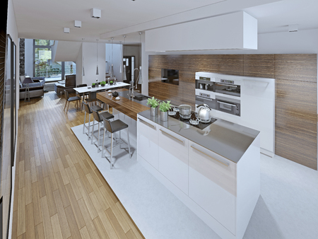 Loft kitchen with dining roomの写真素材
