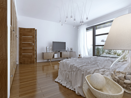Design of contemporary bedroom. 3D renderの写真素材