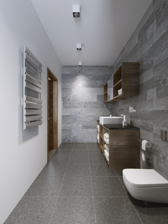 Bright modern bathroom interior. 3D renderの写真素材