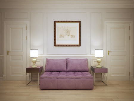 Hall with molded wall panels trend. 3D renderの写真素材