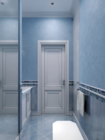 Idea of blue bathroom with shower. 3D renderの写真素材
