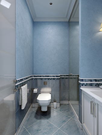 Interior of blue bathroom. 3D renderの写真素材