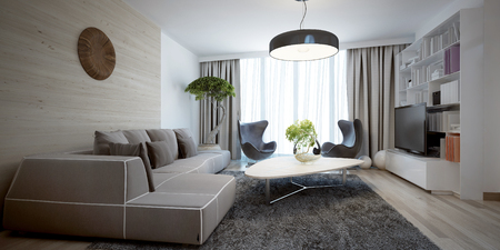Bright sitting room contemporary trend. 3D renderの写真素材