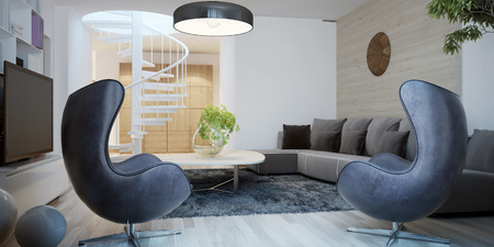 Living room contemporary style. 3D renderの写真素材