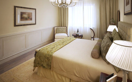 Bright bedroom classic design. 3D renderの写真素材