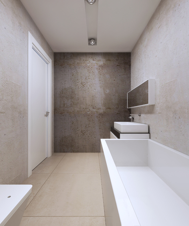 Bright minimalism bathroom trend. 3D renderの写真素材