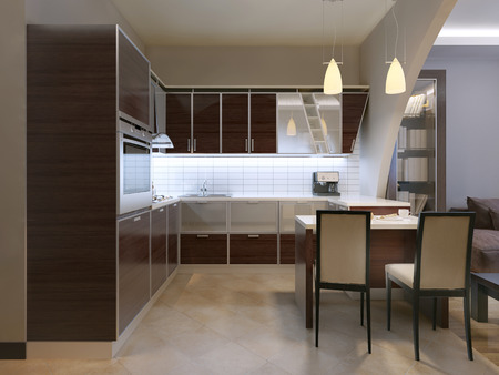Zebrano kitchen trend. 3D renderの写真素材