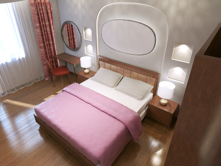 Stylish king size bedroom. 3D renderの写真素材