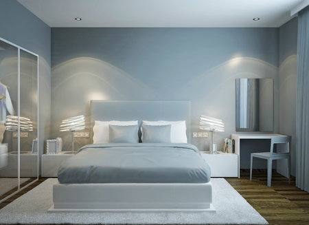 Master bedroom scandinavian style. 3D renderの写真素材