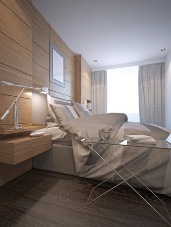Small bedroom interior in loft style. 3D renderの写真素材