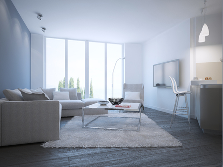 Contemporary living room studio. 3D renderの写真素材