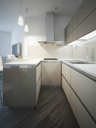 Techno kitchen interior. 3D renderの写真素材