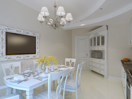 Luxury dining room interior. 3d renderの写真素材