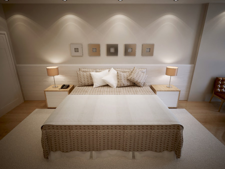 Spacious bedroom interior. 3d renderの写真素材