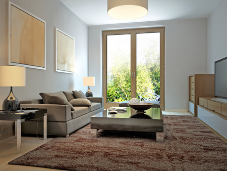 Bright living room modern style. 3d renderの写真素材