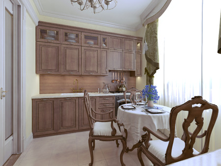 Luxury kitchen english style. 3d renderの写真素材
