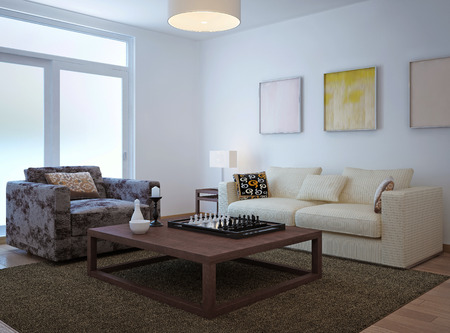 Living room scandinavian style. 3d renderの写真素材