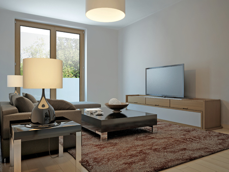 Living room scandinavian style. 3d renderの写真素材