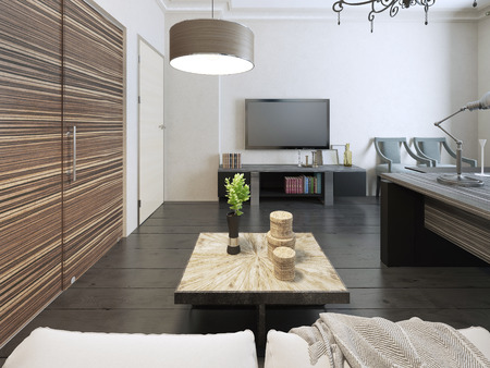 Living room with working area. 3d renderの写真素材