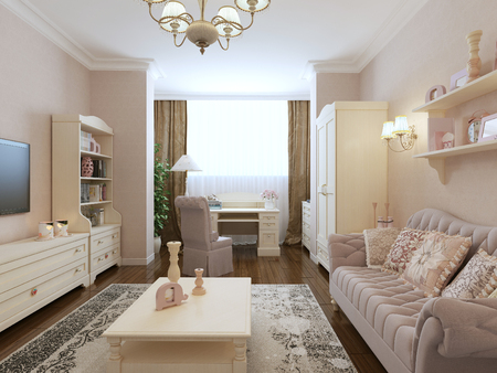 Spacious bedroom renaissance style. 3d renderの写真素材