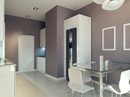 High-tech kitchen interior. 3d renderの写真素材