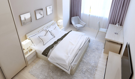 Scandinavian bedroom design. 3d renderの写真素材