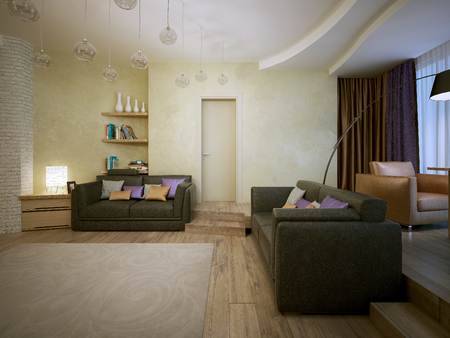 Contemporary living room style, 3d imagesの写真素材