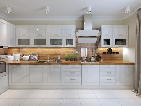 Contemporary Kitchen Design. 3d renderの写真素材