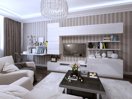 Living modern style. 3d renderの写真素材