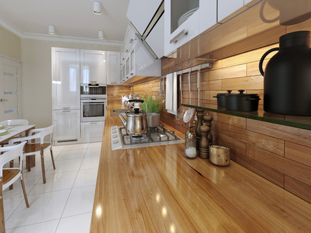 Kitchen worktop with accessories. 3d renderの写真素材