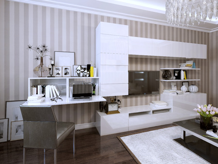wall storage and bookcase contemporary style. 3d renderの写真素材