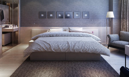 bedroom interior, modern style. 3d imagesの写真素材