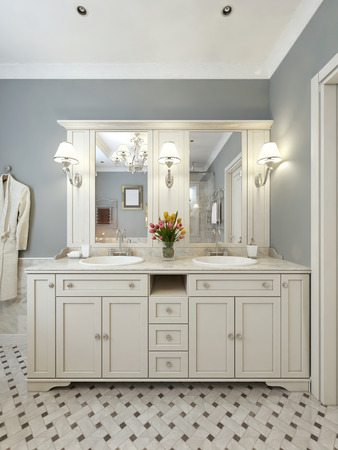 Bright bathroom Mediterranean design. 3d renderの写真素材