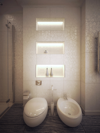 toilet and bidet in modern style. 3d visualizationの写真素材