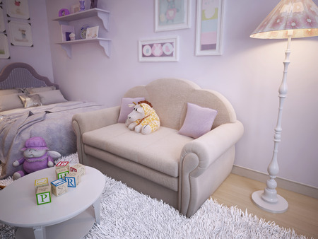 Children's classical style sofa. 3d visualizationの写真素材