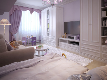 children's room for girls classic style. 3d visualizationの写真素材